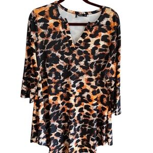 Animal Print Tunic Lily by Firmiana  Long Sleeves V-Neck Rust Orange Black